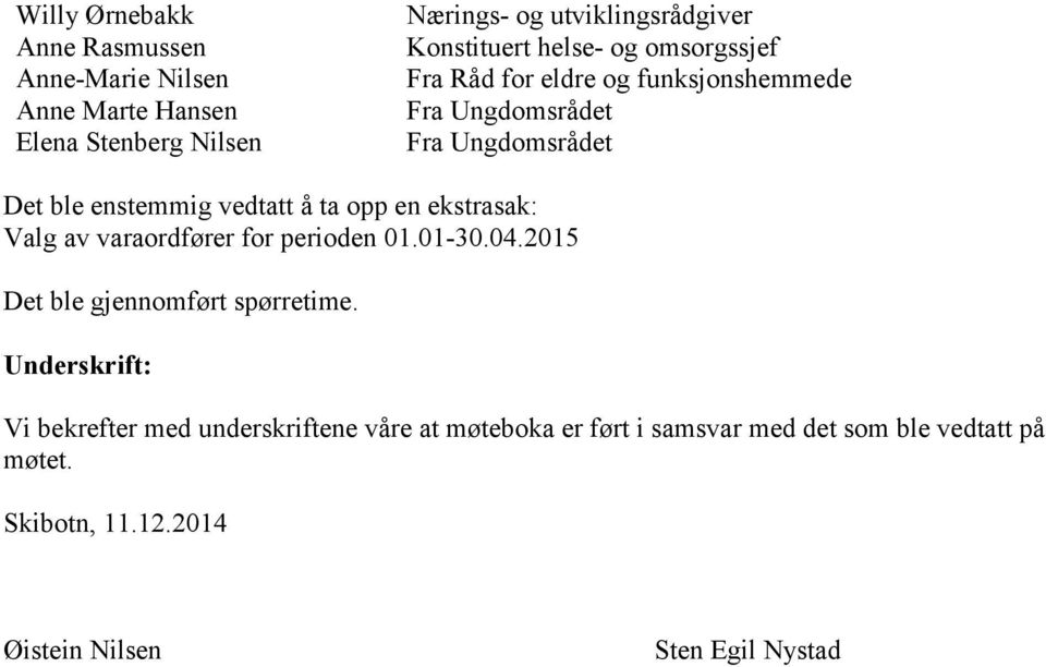 en ekstrasak: Valg av varaordfører for perioden 01.01-30.04.2015 Det ble gjennomført spørretime.