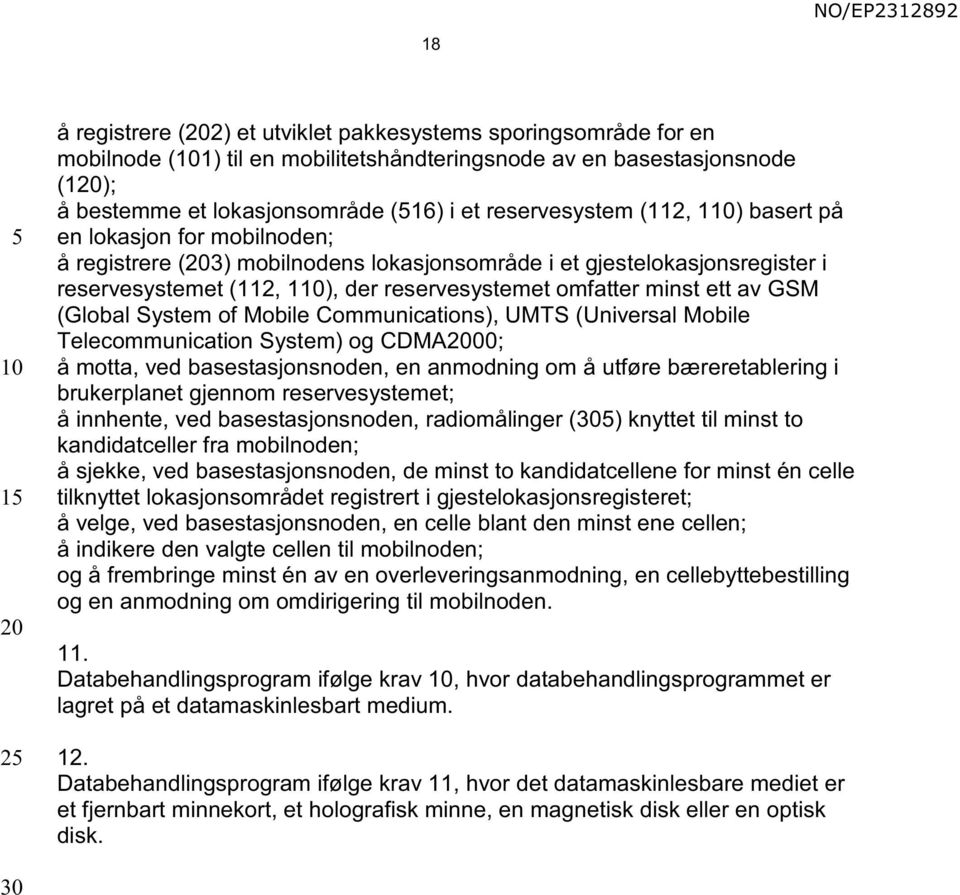 (Global System of Mobile Communications), UMTS (Universal Mobile Telecommunication System) og CDMA00; å motta, ved basestasjonsnoden, en anmodning om å utføre bæreretablering i brukerplanet gjennom