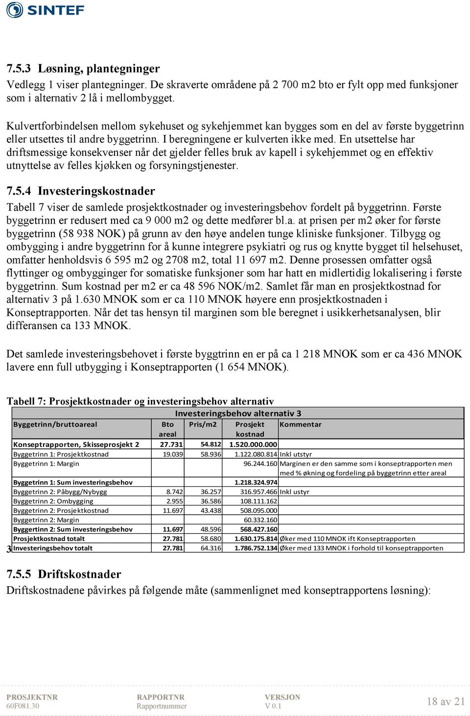 En utsettelse har driftsmessige konsekvenser når det gjelder felles bruk av kapell i sykehjemmet og en effektiv utnyttelse av felles kjøkken og forsyningstjenester. 7.5.