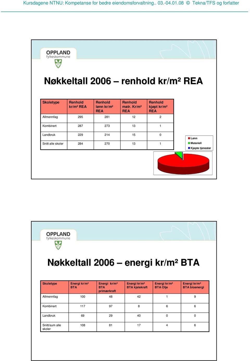 13 1 Materiell Kjøpte tjenester Nøkkeltall 2006 energi kr/m² BTA Skoletype Energi kr/m² BTA Energi kr/m² BTA primærkraft Energi kr/m²