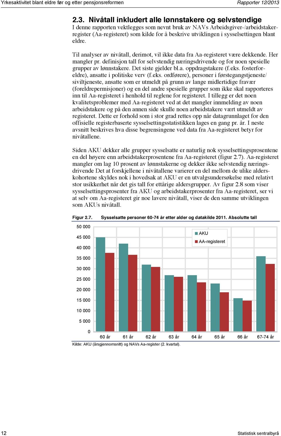 sysselsettingen blant eldre. Til analyser av nivåtall, derimot, vil ikke data fra Aa-registeret være dekkende. Her mangler pr.