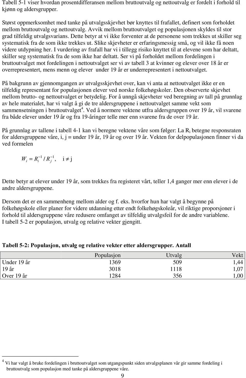 Avvik mellom bruttoutvalget og populasjonen skyldes til stor grad tilfeldig utvalgsvarians.