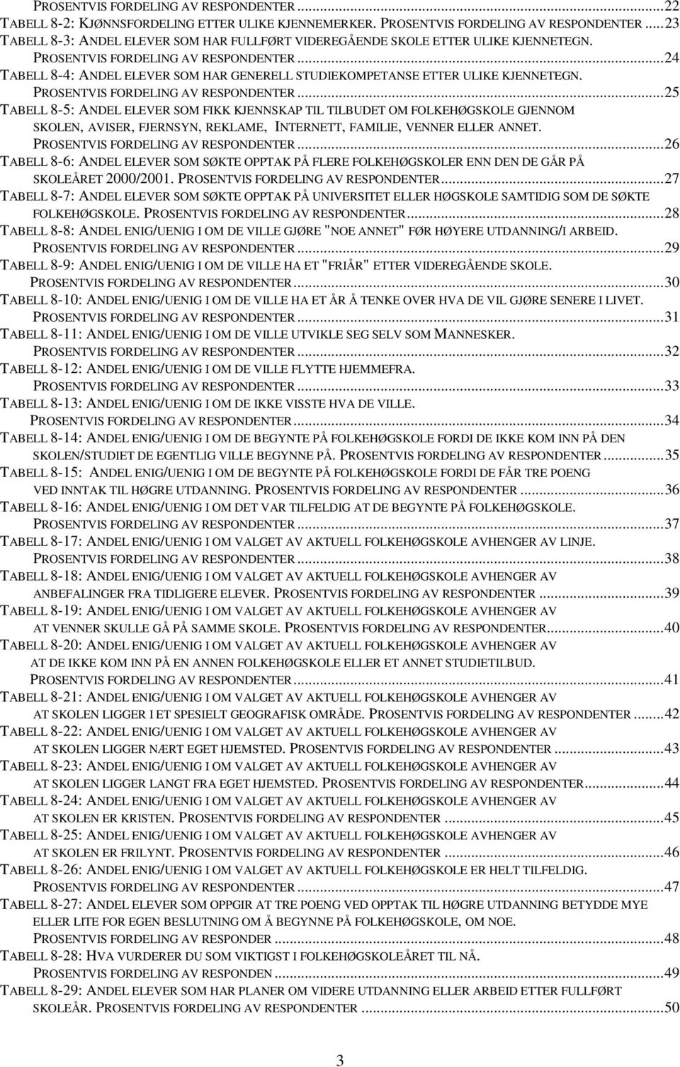 ..24 TABELL 8-4: ANDEL ELEVER SOM HAR GENERELL STUDIEKOMPETANSE ETTER ULIKE KJENNETEGN. PROSENTVIS FORDELING AV RESPONDENTER.