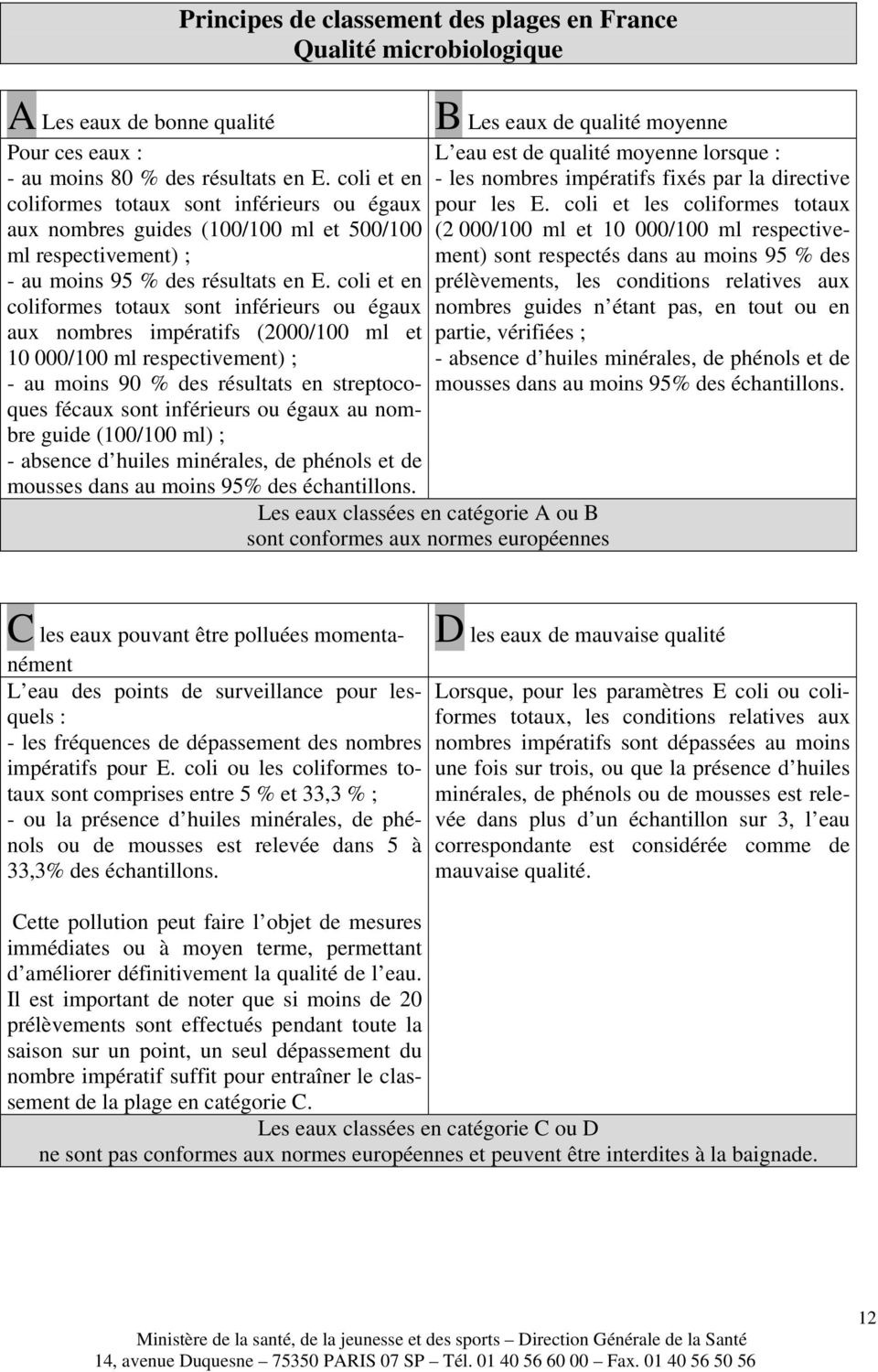 coli et les coliformes totaux aux nombres guides (100/100 ml et 500/100 (2 000/100 ml et 10 000/100 ml respectivement) sont respectés dans au moins 95 % des ml respectivement) ; - au moins 95 % des