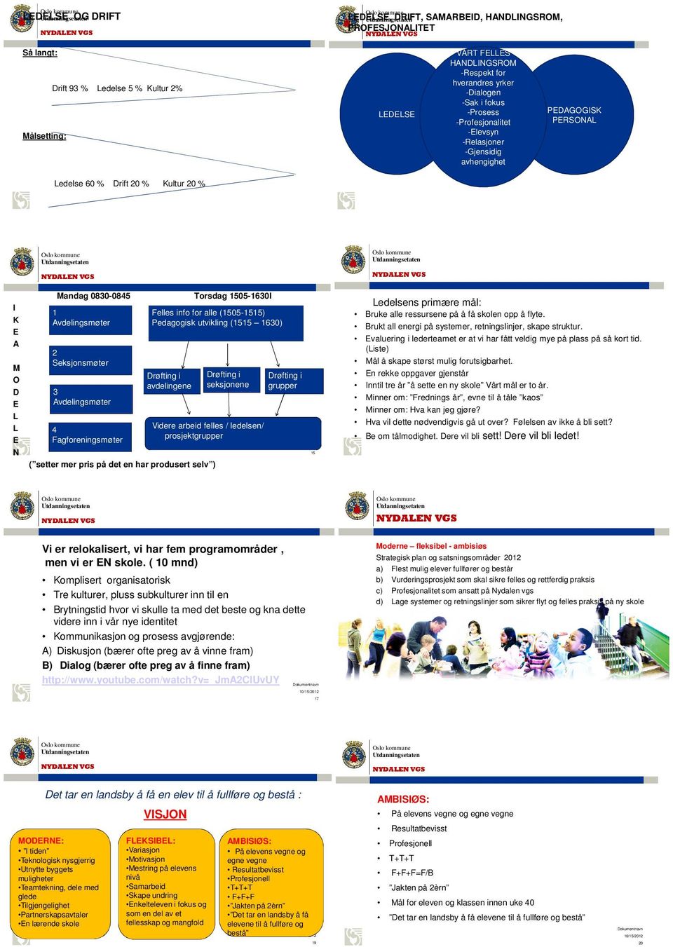 1505-1630I 1 Avdelingsmøter 2 Seksjonsmøter 3 Avdelingsmøter 4 Fagforeningsmøter ( setter mer pris på det en har produsert selv ) Felles info for alle (1505-1515) Pedagogisk utvikling (1515 1630)