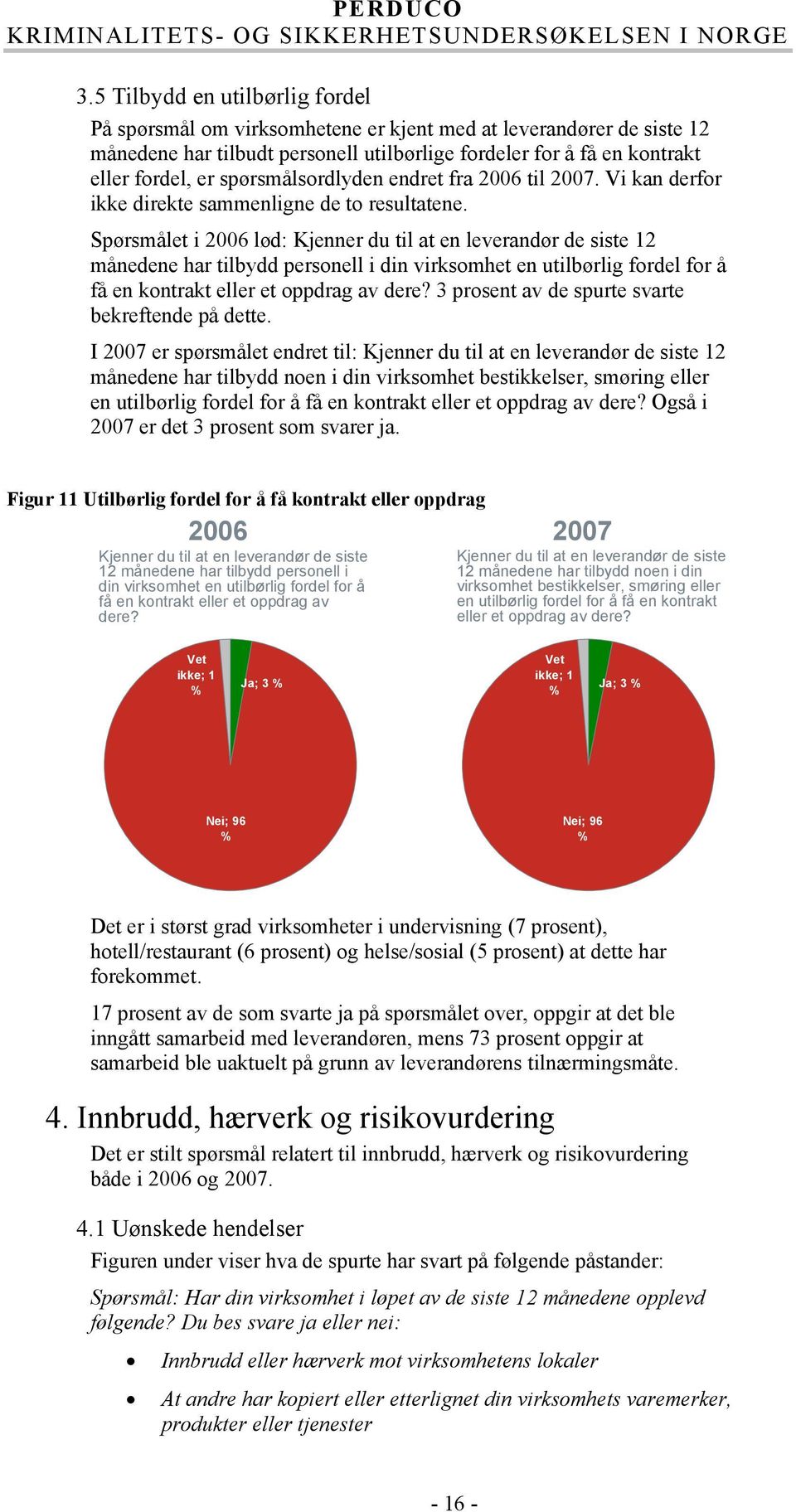 Spørsmålet i 2006 lød: Kjenner du til at en leverandør de siste 12 månedene har tilbydd personell i din virksomhet en utilbørlig fordel for å få en kontrakt eller et oppdrag av dere?