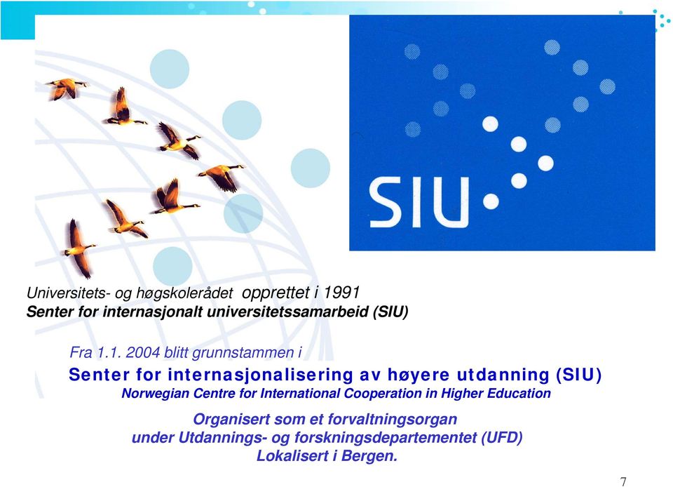 1. 2004 blitt grunnstammen i Senter for internasjonalisering av høyere utdanning (SIU)