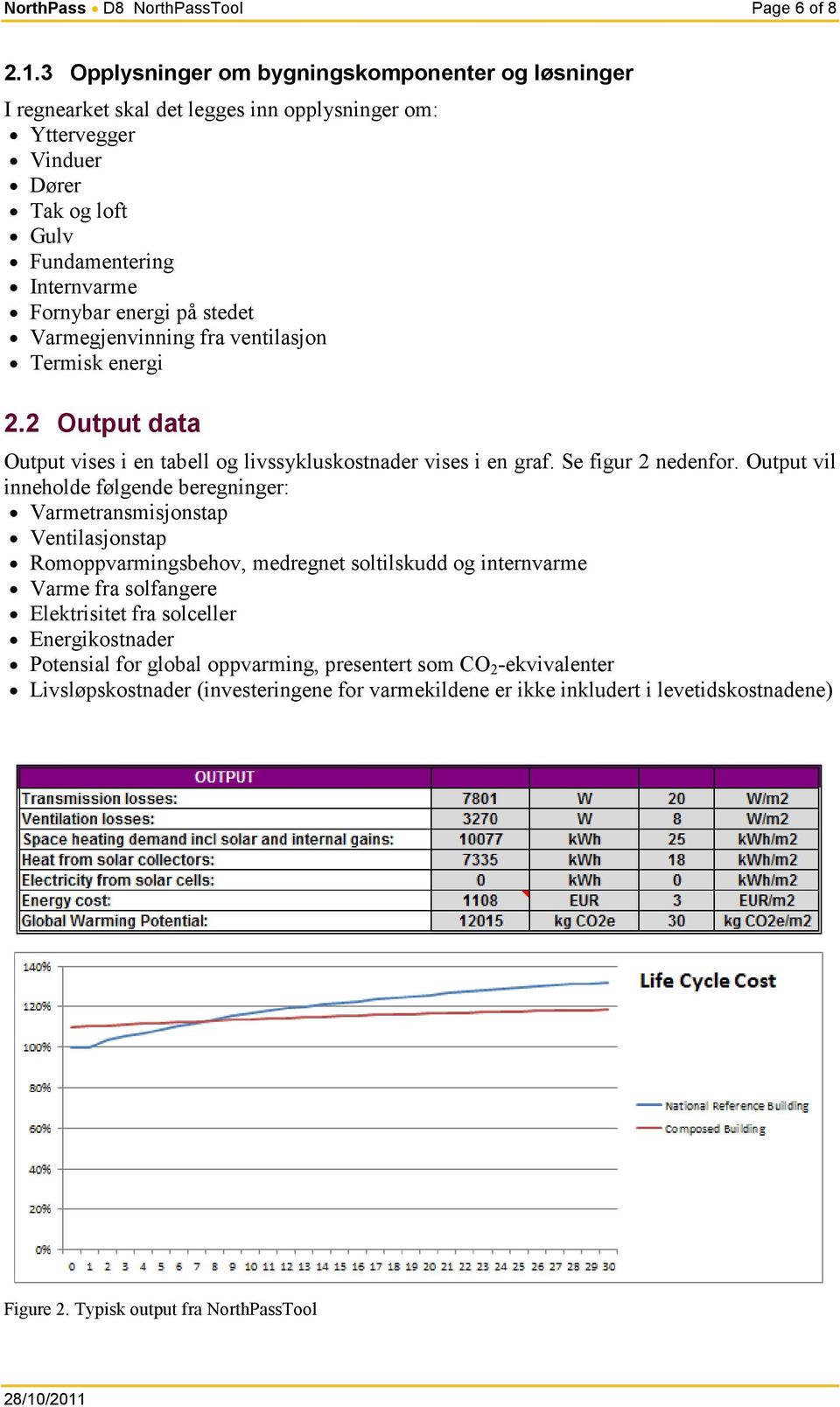 Varmegjenvinning fra ventilasjon Termisk energi 2.2 Output data Output vises i en tabell og livssykluskostnader vises i en graf. Se figur 2 nedenfor.