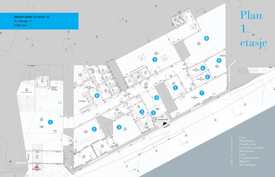 Foajé 2. turistkontor 3. tekniske rom 4.