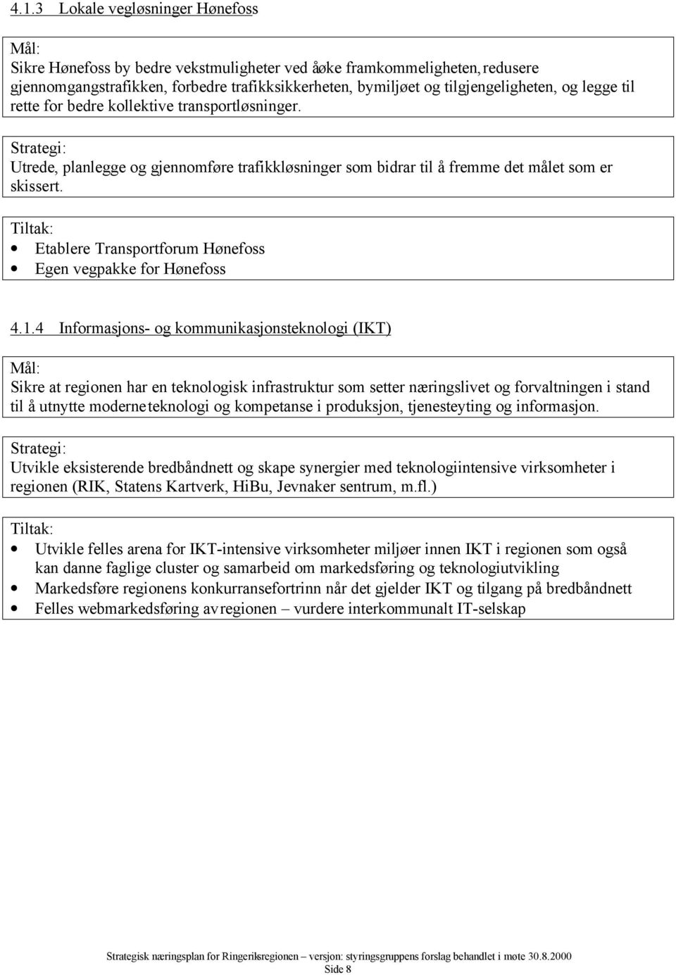 Etablere Transportforum Hønefoss Egen vegpakke for Hønefoss 4.1.