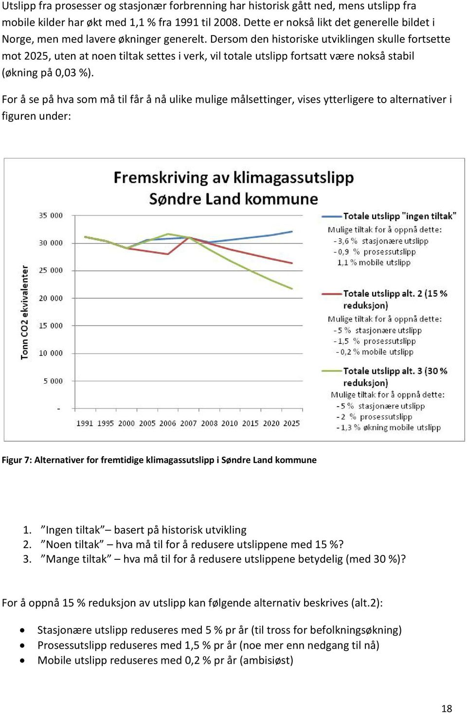 Dersom den historiske utviklingen skulle fortsette mot 2025, uten at noen tiltak settes i verk, vil totale utslipp fortsatt være nokså stabil (økning på 0,03 %).