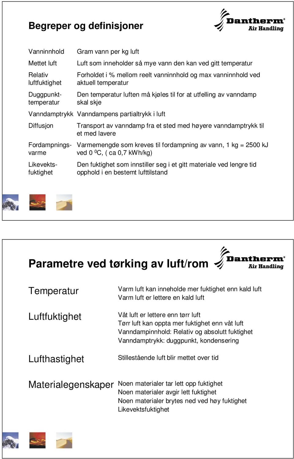 utfelling av vanndamp skal skje Transport av vanndamp fra et sted med høyere vanndamptrykk til et med lavere Varmemengde som kreves til fordampning av vann, 1 kg = 2500 kj ved 0 0 C, ( ca 0,7 kwh/kg)