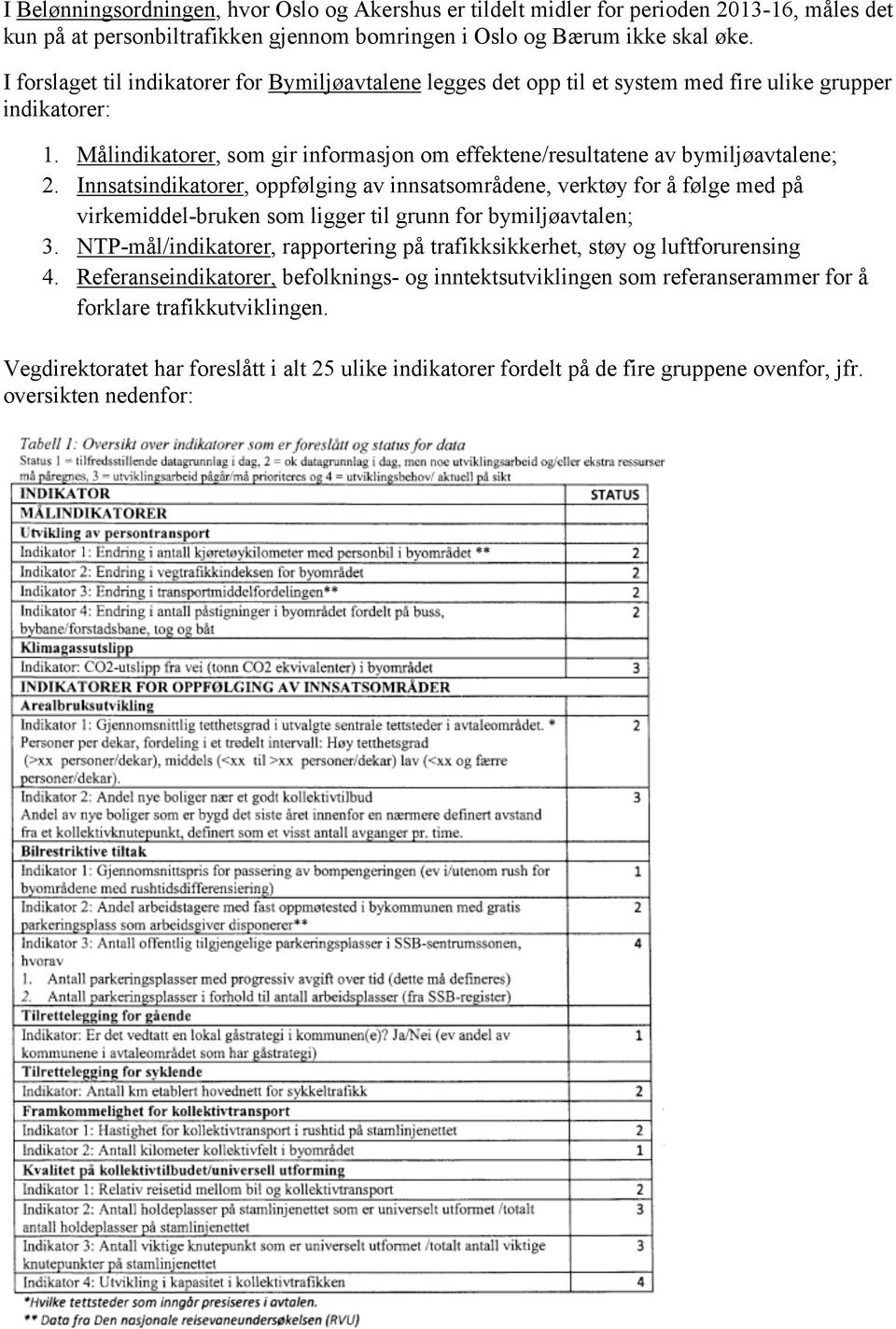 Innsatsindikatorer, oppfølging av innsatsområdene, verktøy for å følge med på virkemiddel-bruken som ligger til grunn for bymiljøavtalen; 3.