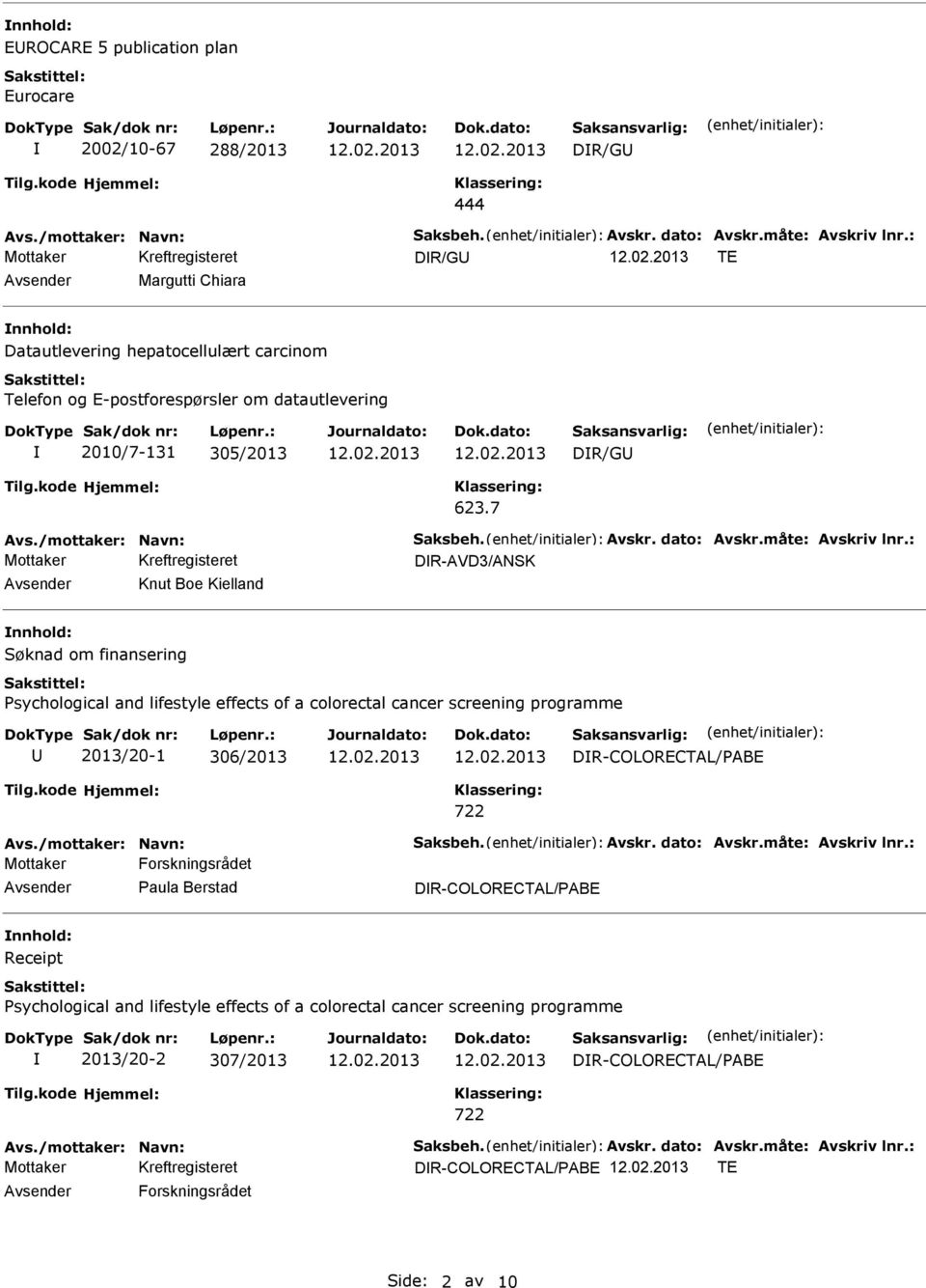 måte: Avskriv lnr.: DR-AVD3/ANSK Knut Boe Kielland Søknad om finansering Psychological and lifestyle effects of a colorectal cancer screening programme 2013/20-1 306/2013 DR-COLORECTAL/PABE 722 Avs.