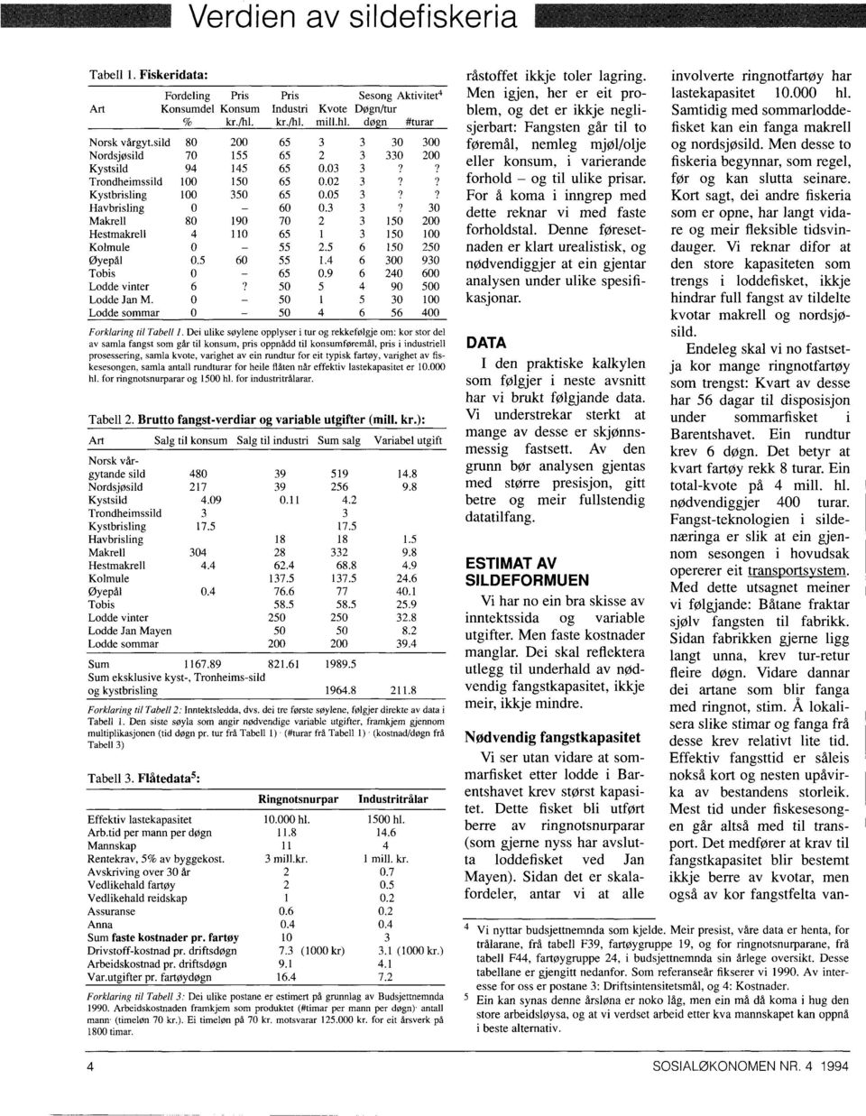 5 6 150 250 Øyepål 0.5 60 55 1.4 6 300 930 Tobis 0 65 0.9 6 240 600 Lodde vinter 6? 50 5 4 90 500 Lodde Jan M. 0 50 1 5 30 100 Lodde sommar 0 50 4 6 56 400 Forklaring til Tabell 1.