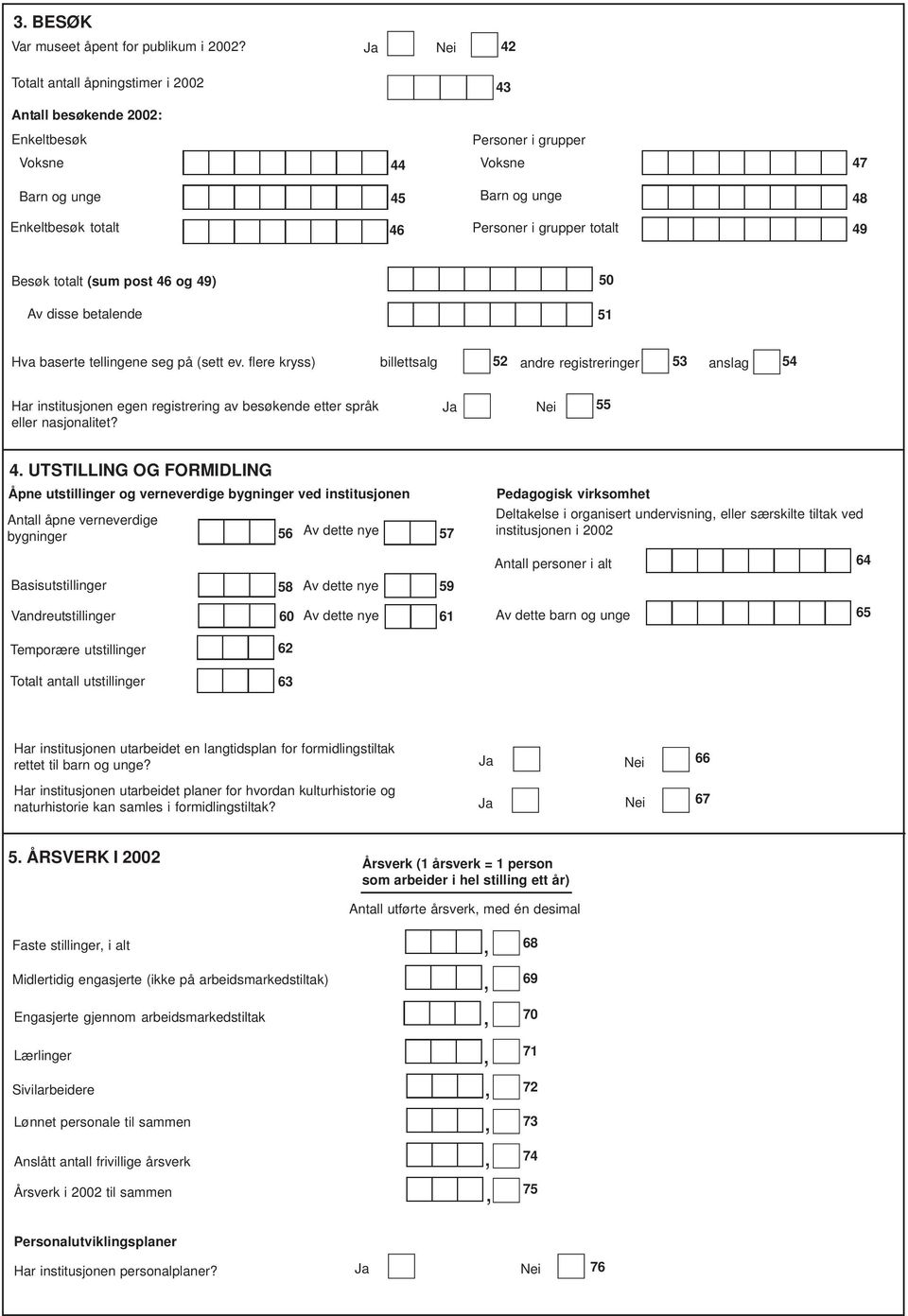 totalt 49 Besøk totalt (sum post 46 og 49) 50 Av disse betalende 51 Hva baserte tellingene seg på (sett ev.