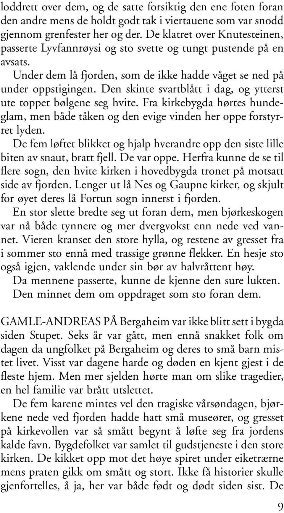 Den skinte svartblått i dag, og ytterst ute toppet bølgene seg hvite. Fra kirkebygda hørtes hundeglam, men både tåken og den evige vinden her oppe forstyrret lyden.