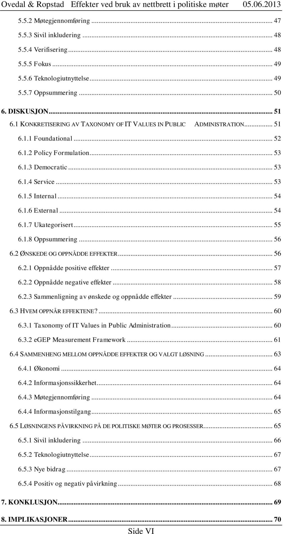 .. 54 6.1.7 Ukategorisert... 55 6.1.8 Oppsummering... 56 6.2 ØNSKEDE OG OPPNÅDDE EFFEKTER... 56 6.2.1 Oppnådde positive effekter... 57 6.2.2 Oppnådde negative effekter... 58 6.2.3 Sammenligning av ønskede og oppnådde effekter.