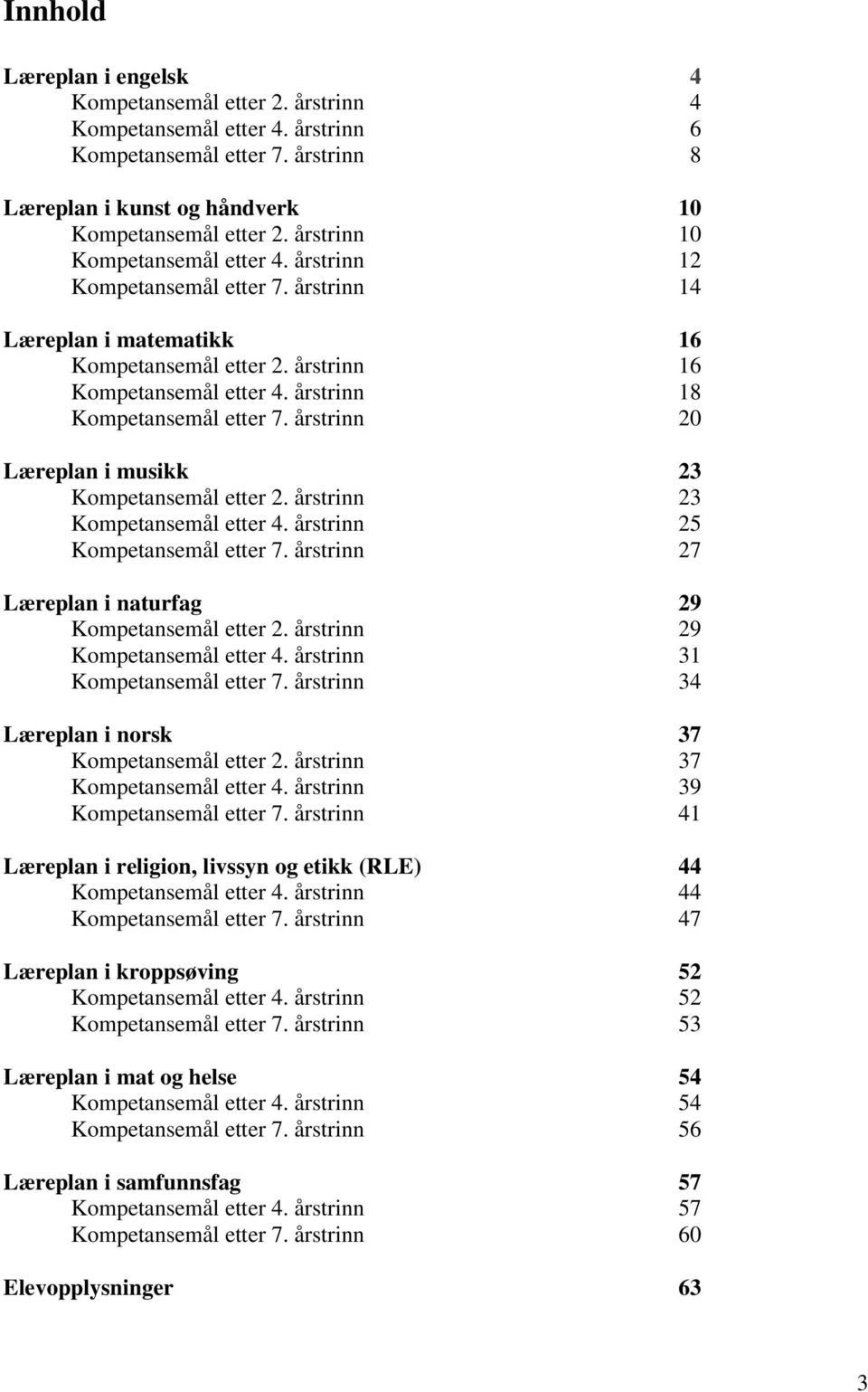 årstrinn 20 Læreplan i musikk 23 Kompetansemål etter 2. årstrinn 23 Kompetansemål etter. årstrinn 25 Kompetansemål etter. årstrinn 2 Læreplan i naturfag 29 Kompetansemål etter 2.