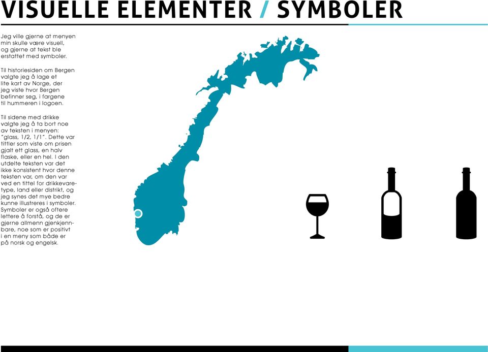 Til sidene med drikke valgte jeg å ta bort noe av teksten i menyen: glass, 1/2, 1/1. Dette var tittler som viste om prisen gjalt ett glass, en halv flaske, eller en hel.