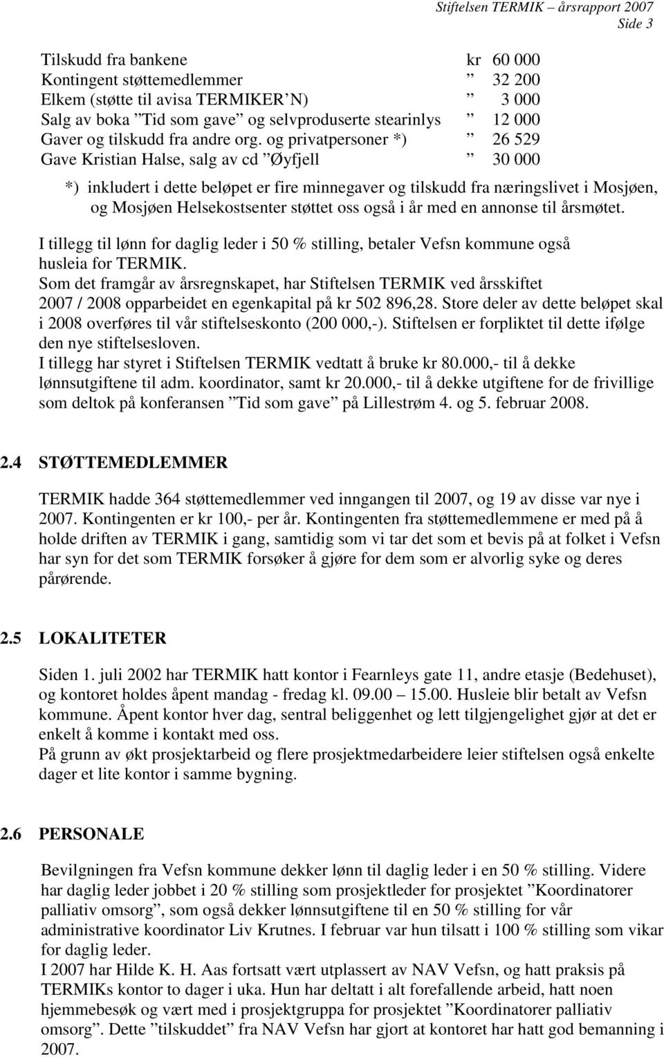 Mosjøen, og Mosjøen Helsekostsenter støttet oss også i år med en annonse til årsmøtet. I tillegg til lønn for daglig leder i 50 % stilling, betaler Vefsn kommune også husleia for TERMIK.