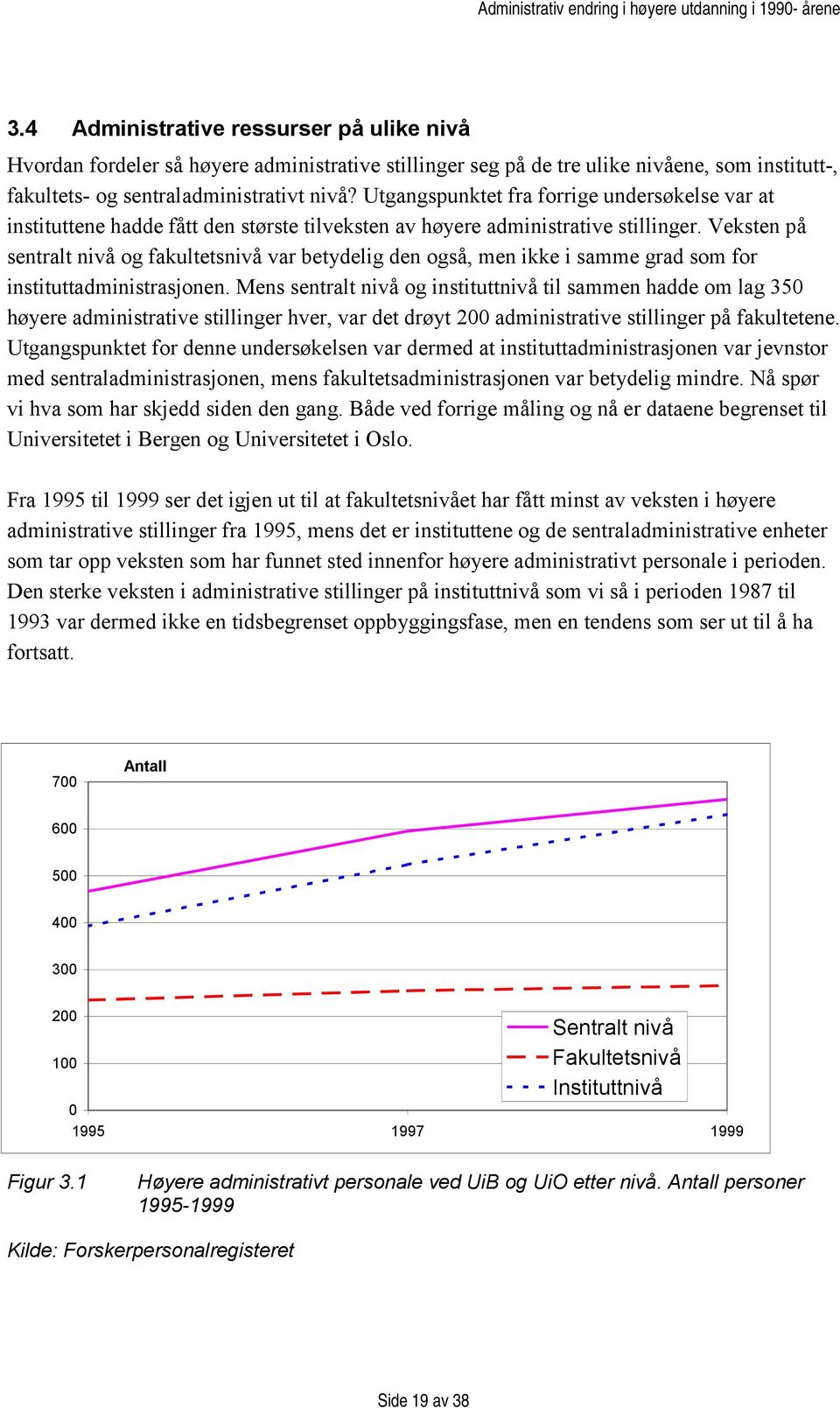 Veksten på sentralt nivå og fakultetsnivå var betydelig den også, men ikke i samme grad som for instituttadministrasjonen.