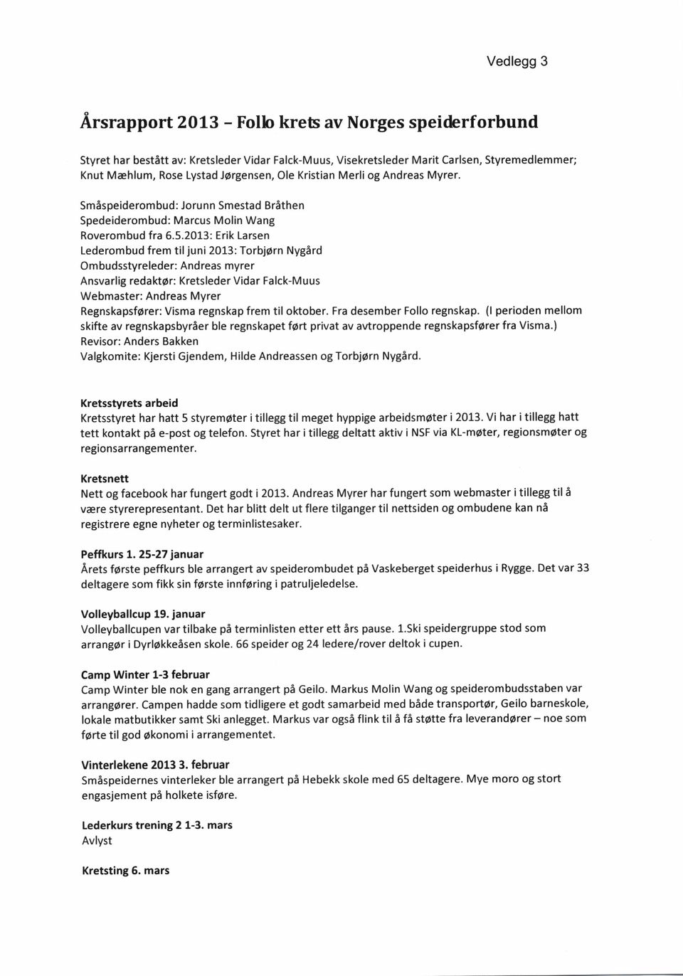 2013: rik Lre Ledermbud frem iljui 2013: Trbjr ygdrd Om budyreleder: Ad re myrer Avrlig red kr: Kreleder Vidr Flk-M uu Webmer: Adre Myrer RegkpfOrer: Vim regkp frem il kber. Fr deember Fll regkp.