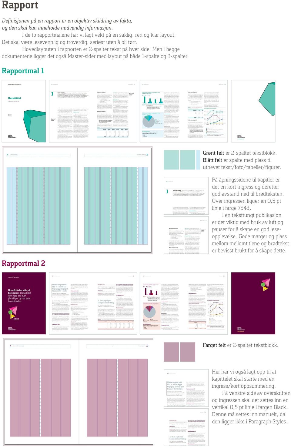 Men i begge dokumentene ligger det også Master-sider med layout på både -spalte og 3-spalter. Rapportmal KATEGORI ELLER AVDELING Hovedtittel 0 RAPPORT TITTEL Innledning.