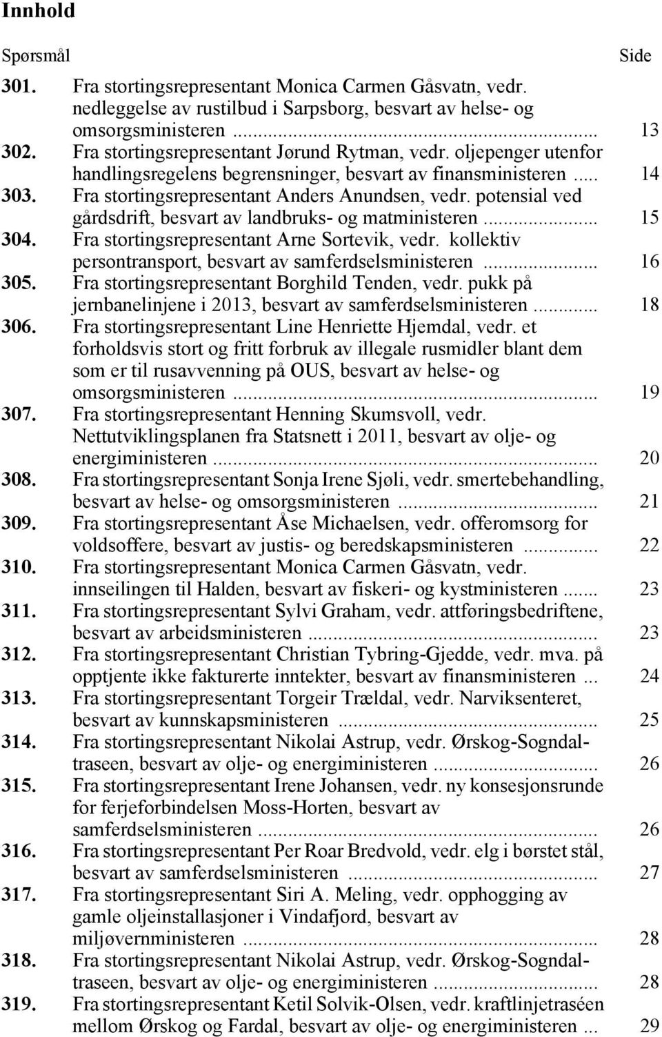 potensial ved gårdsdrift, besvart av landbruks- og matministeren... 15 304. Fra stortingsrepresentant Arne Sortevik, vedr. kollektiv persontransport, besvart av samferdselsministeren... 16 305.