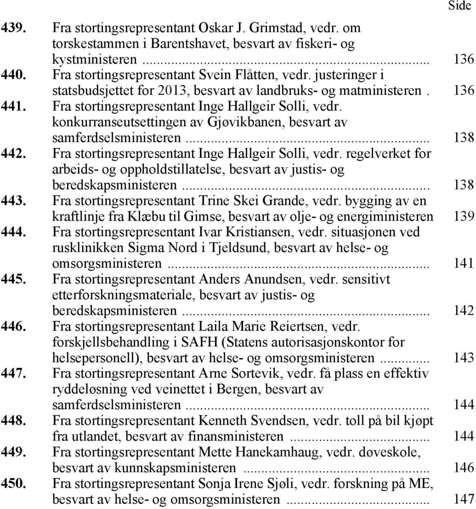 konkurranseutsettingen av Gjøvikbanen, besvart av samferdselsministeren... 138 442. Fra stortingsrepresentant Inge Hallgeir Solli, vedr.