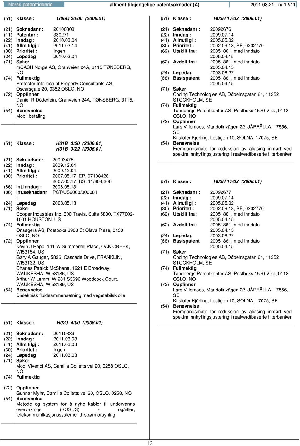 Klasse H01B 3/20 (2006.01) H01B 3/22 (2006.01) (21) Søknadsnr 20093475 (22) Inndag 2009.12.04 (41) Allm.tilgj 2009.12.04 (30) Prioritet 2007.05.17, EP, 07108428 2007.05.17, US, 11/804,306 (86) Int.