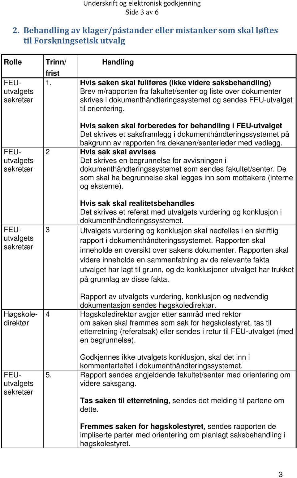 Hvis saken skal forberedes for behandling i FEU-utvalget Det skrives et saksframlegg i dokumenthåndteringssystemet på bakgrunn av rapporten fra dekanen/senterleder med vedlegg.