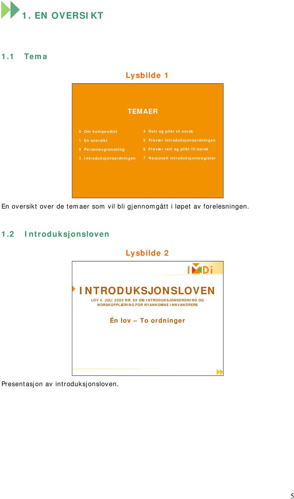 Fravær introduksjonsordningen 6 Fravær rett og plikt til norsk 7 Nasjonalt introduksjonsregister En oversikt over de temaer som