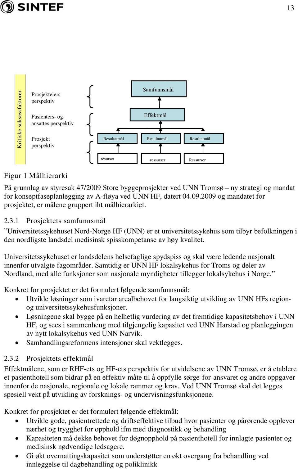 2.3.1 Prosjektets samfunnsmål Universitetssykehuset Nord-Norge HF (UNN) er et universitetssykehus som tilbyr befolkningen i den nordligste landsdel medisinsk spisskompetanse av høy kvalitet.