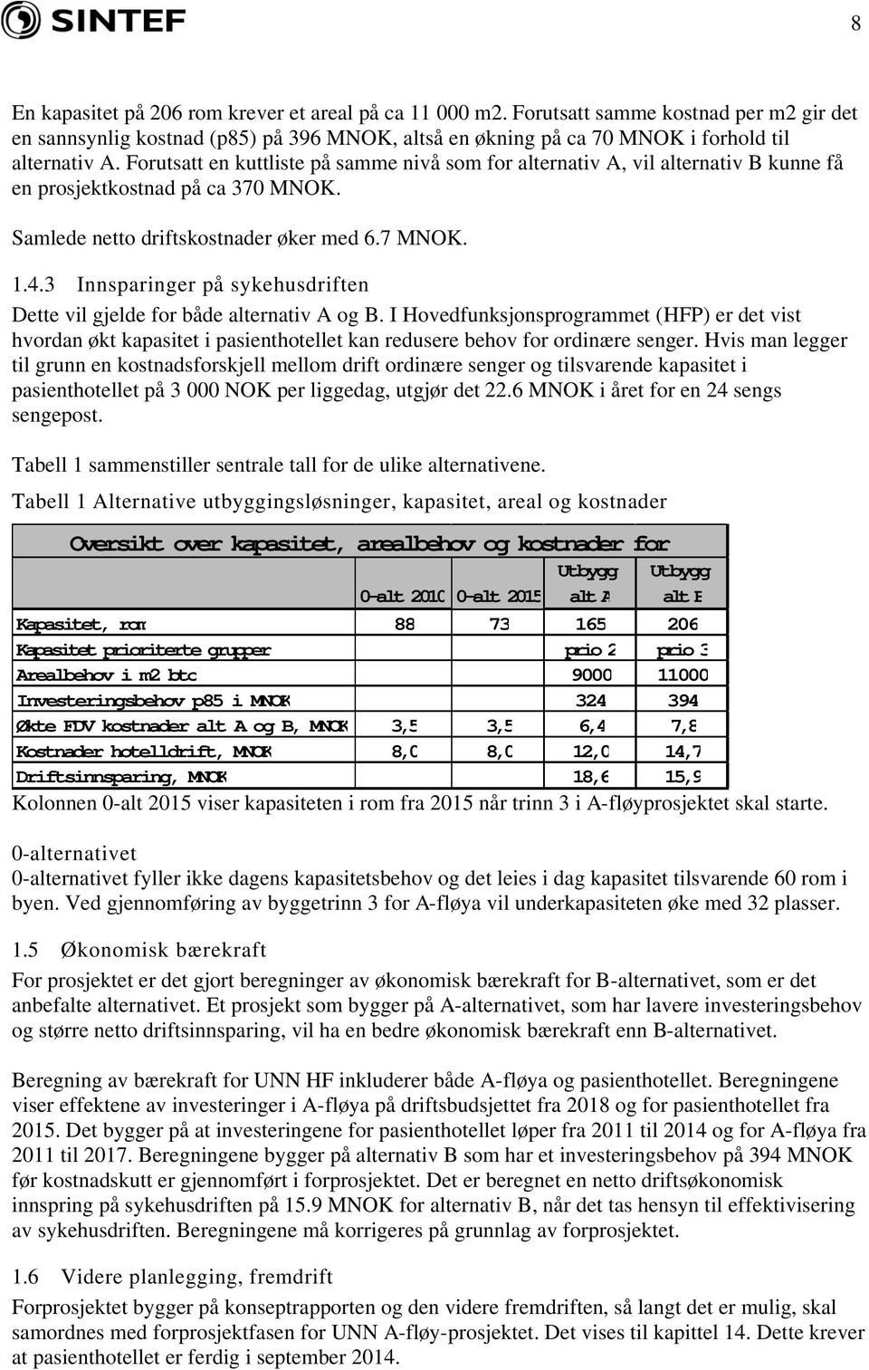 3 Innsparinger på sykehusdriften Dette vil gjelde for både alternativ A og B.