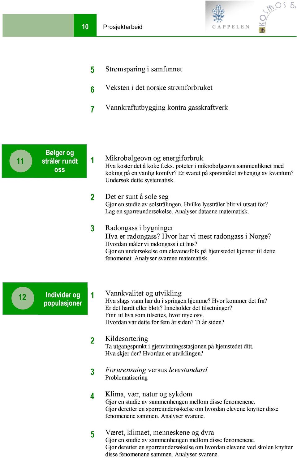 2 Det er sunt å sole seg Gjør en studie av solstrålingen. Hvilke lysstråler blir vi utsatt for? Lag en spørreundersøkelse. Analyser dataene matematisk. 3 Radongass i bygninger Hva er radongass?