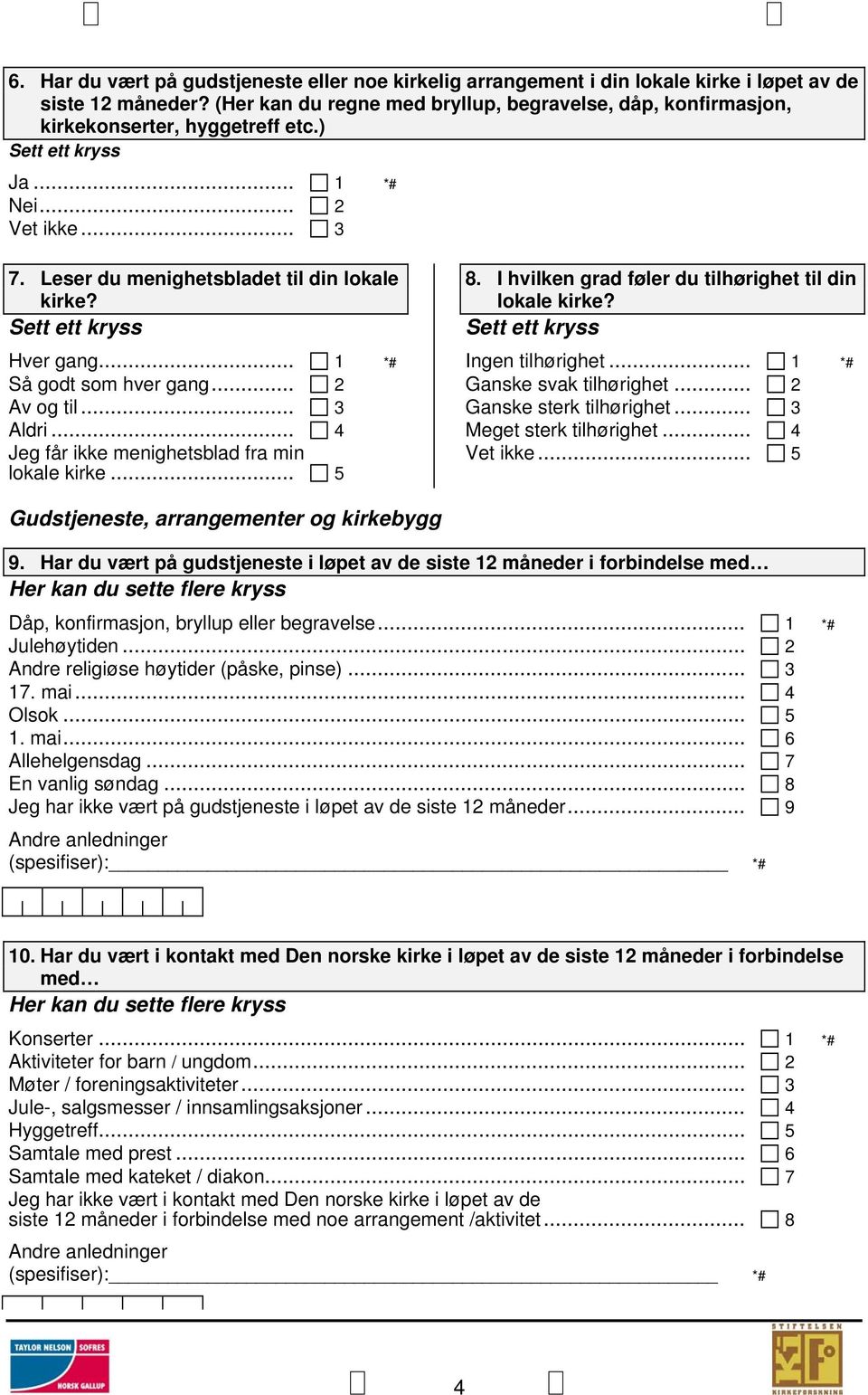 .. 1 *# Så godt som hver gang... 2 Av og til... 3 Aldri... 4 Jeg får ikke menighetsblad fra min lokale kirke... 5 8. I hvilken grad føler du tilhørighet til din lokale kirke? Ingen tilhørighet.