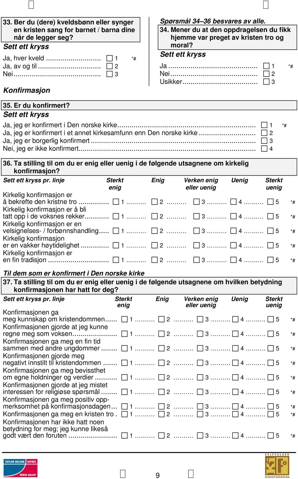 .. 1 *# Ja, jeg er konfirmert i et annet kirkesamfunn enn Den norske kirke... 2 Ja, jeg er borgerlig konfirmert... 3 Nei, jeg er ikke konfirmert... 4 36.