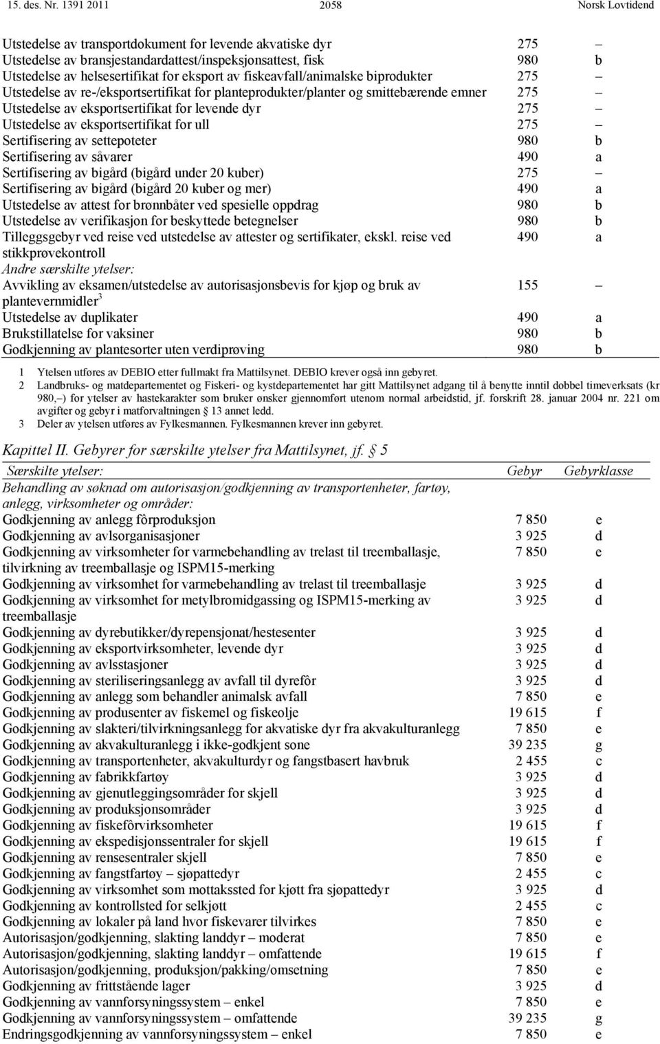 fiskeavfall/animalske biprodukter 275 Utstedelse av re-/eksportsertifikat for planteprodukter/planter og smittebærende emner 275 Utstedelse av eksportsertifikat for levende dyr 275 Utstedelse av