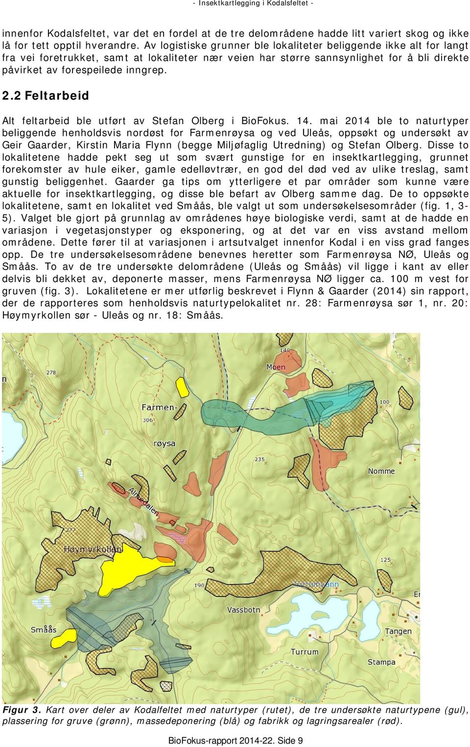 2 Feltarbeid Alt feltarbeid ble utført av Stefan Olberg i BioFokus. 14.
