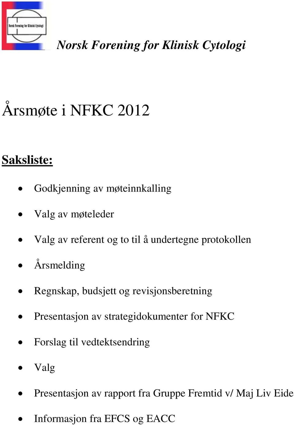 Regnskap, budsjett og revisjonsberetning Presentasjon av strategidokumenter for NFKC Forslag