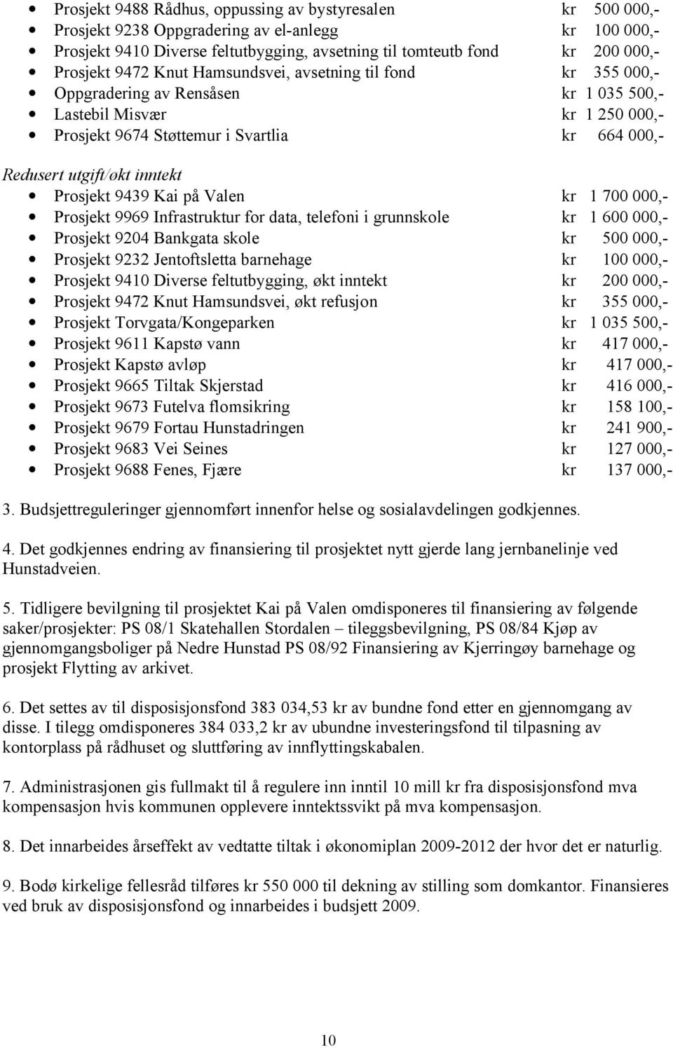 utgift/økt inntekt Prosjekt 9439 Kai på Valen kr 1 700 000,- Prosjekt 9969 Infrastruktur for data, telefoni i grunnskole kr 1 600 000,- Prosjekt 9204 Bankgata skole kr 500 000,- Prosjekt 9232