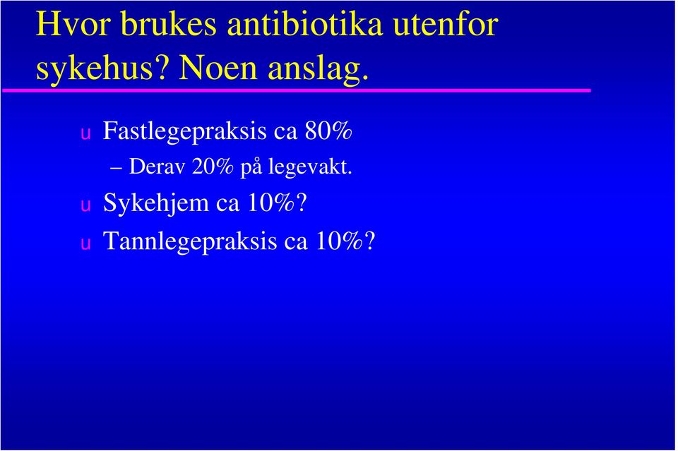 Fastlegepraksis ca 80% Derav 20%