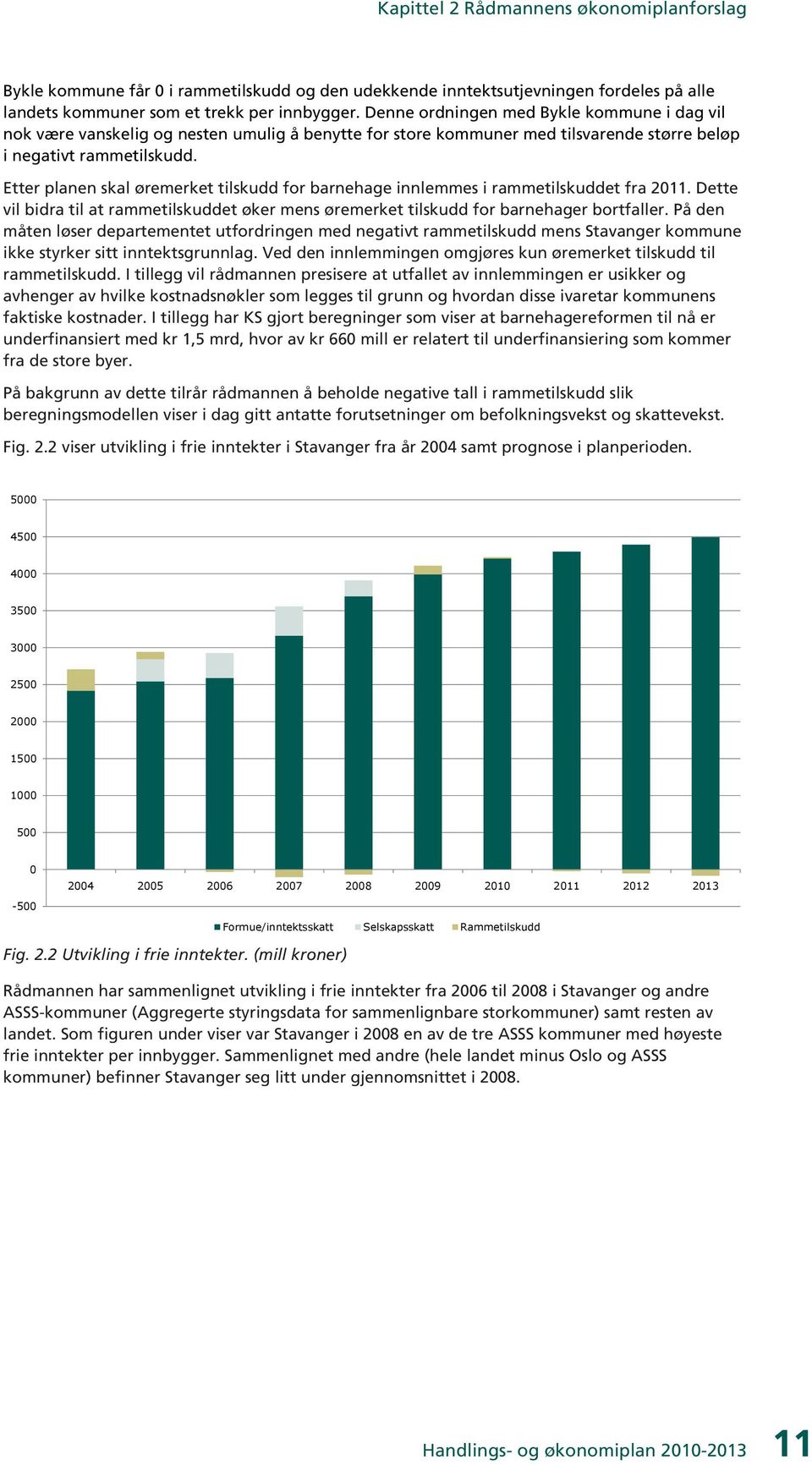 Etter planen skal øremerket tilskudd for barnehage innlemmes i rammetilskuddet fra 2011. Dette vil bidra til at rammetilskuddet øker mens øremerket tilskudd for barnehager bortfaller.