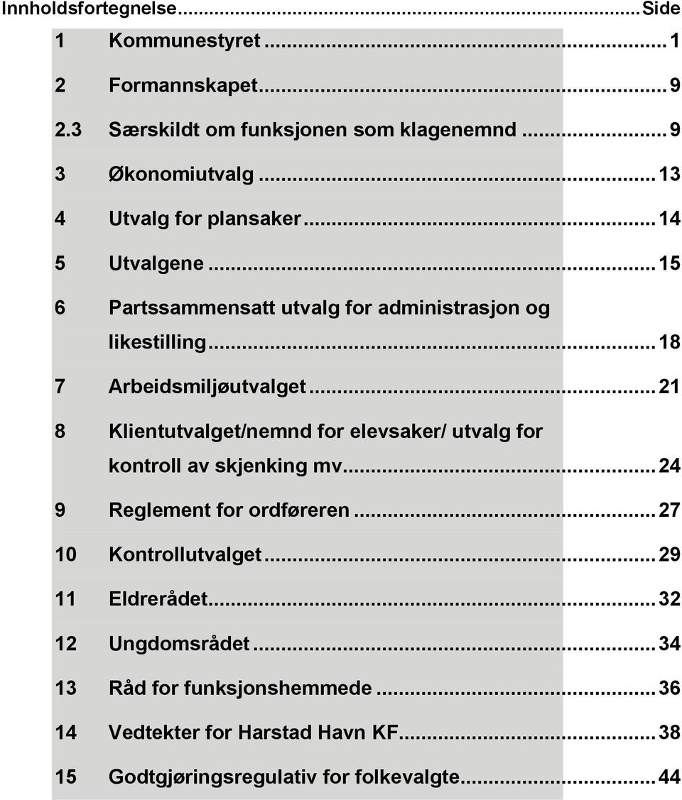 .. 21 8 Klientutvalget/nemnd for elevsaker/ utvalg for kontroll av skjenking mv... 24 9 Reglement for ordføreren... 27 10 Kontrollutvalget.