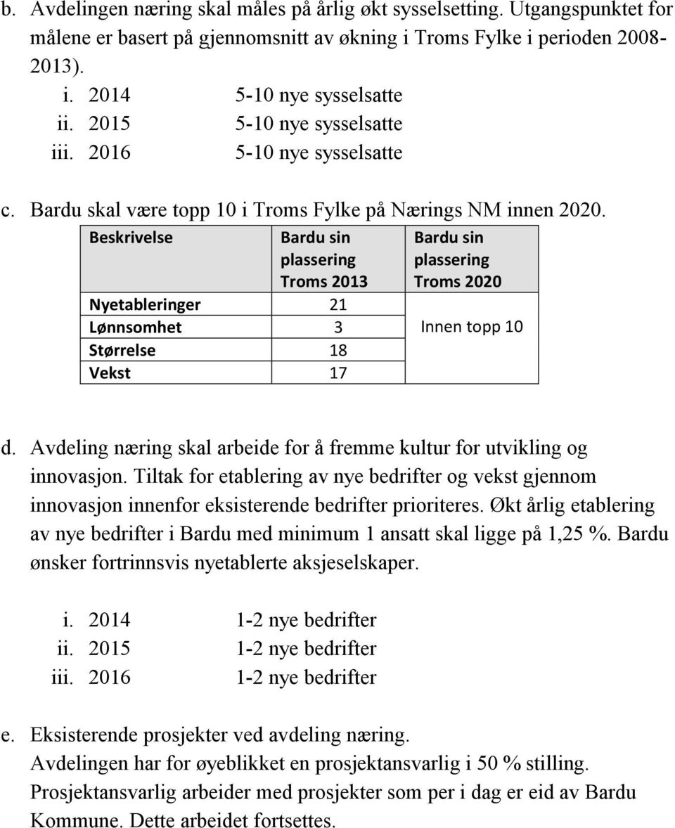 Beskrivelse Bardu sin plassering Troms 2013 Nyetableringer 21 Lønnsomhet 3 Størrelse 18 Vekst 17 Bardu sin plassering Troms 2020 Innen topp 10 d.