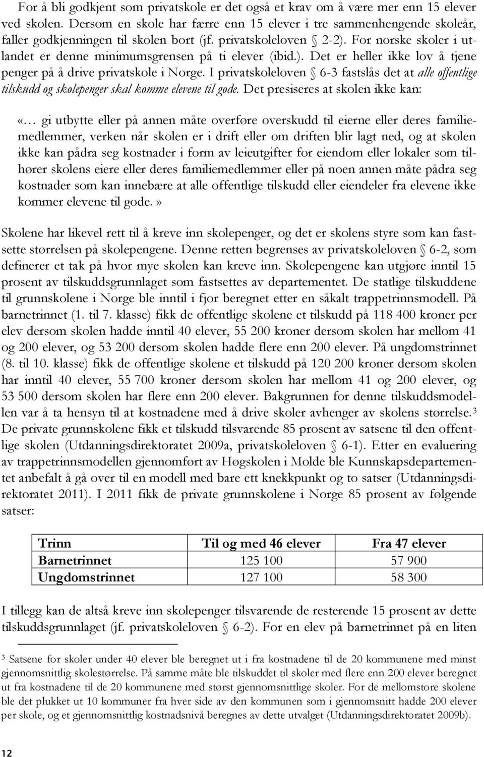 For norske skoler i utlandet er denne minimumsgrensen på ti elever (ibid.). Det er heller ikke lov å tjene penger på å drive privatskole i Norge.