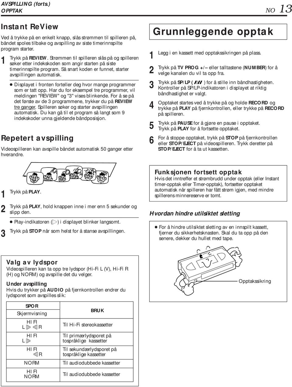 Displayet i fronten forteller deg hvor mange programmer som er tatt opp. Har du for eksempel tre programmer, vil meldingen "REVIEW" og "" vises blinkende.