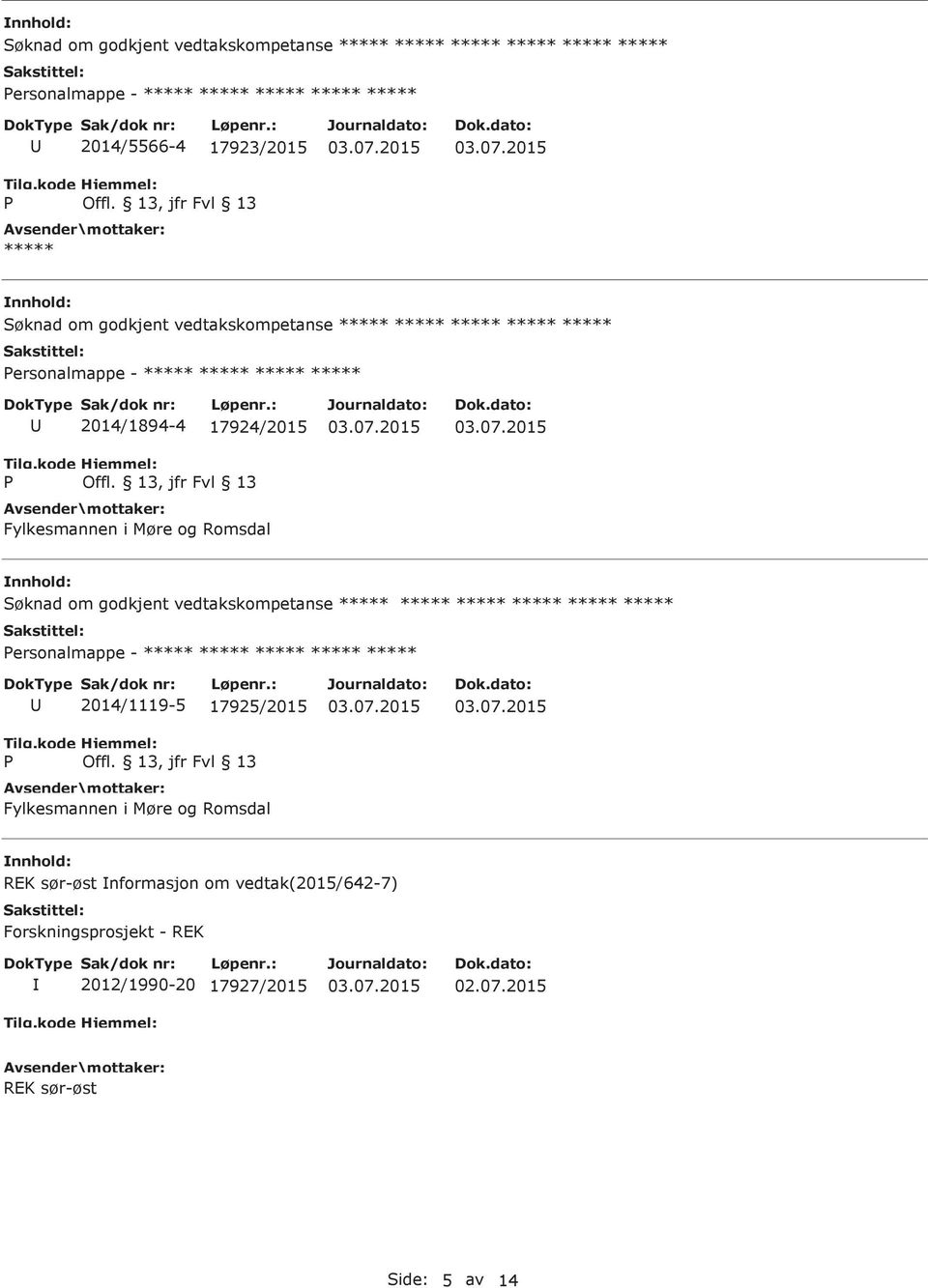 godkjent vedtakskompetanse ersonalmappe - 2014/1119-5 17925/2015 Fylkesmannen i Møre og Romsdal REK