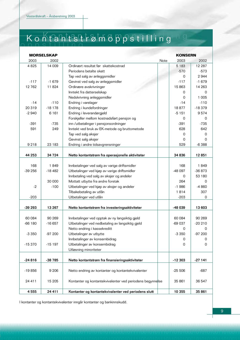 -110 Endring i varelager -14-110 20 319-18 178 Endring i kundefordringer 18 877-18 379-2 940 6 161 Endring i leverandørgjeld -5 151 9 574 Forskjeller mellom kostnadsført pensjon og 0 0-391 -735